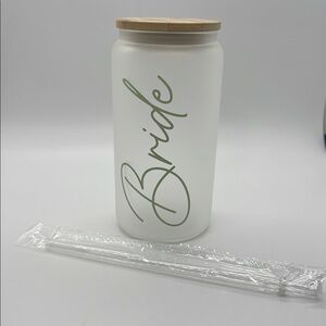NWOT White Bride Glass Jar with Bamboo Lid